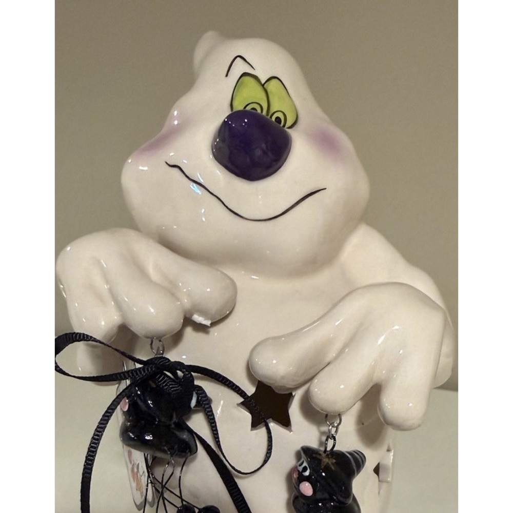 Blue Sky Clay Works Ghost with Spiders Halloween Tea Light Decor - Picture 2 of 3